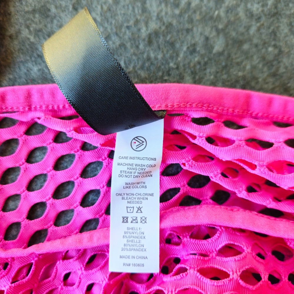 Savvi Hot Pink Fishnet Mesh Crop Top Long Sleeve Neon XL NWT - Picture 4 of 8